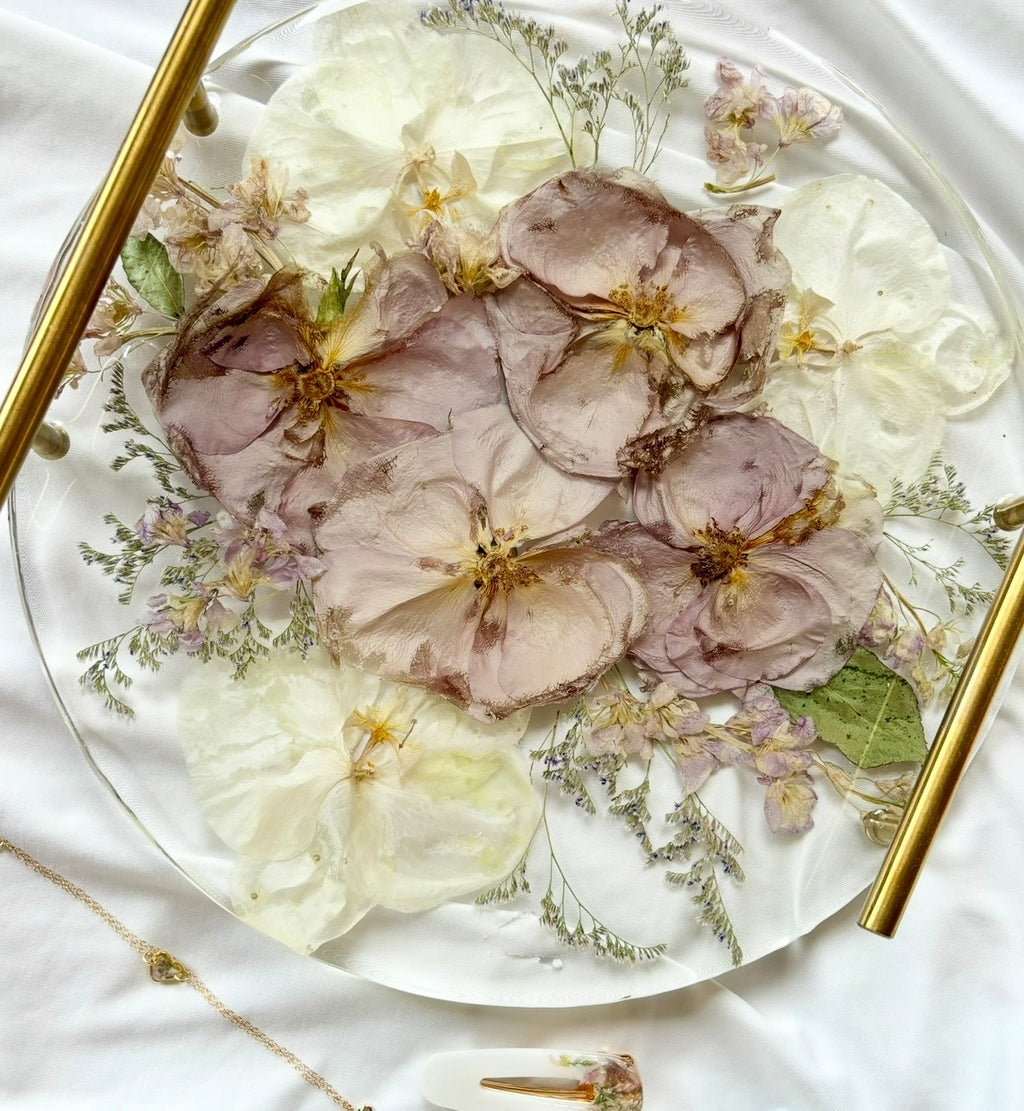 Pressed Flower Serving Tray - Handmade Floral Resin Tray With Handles