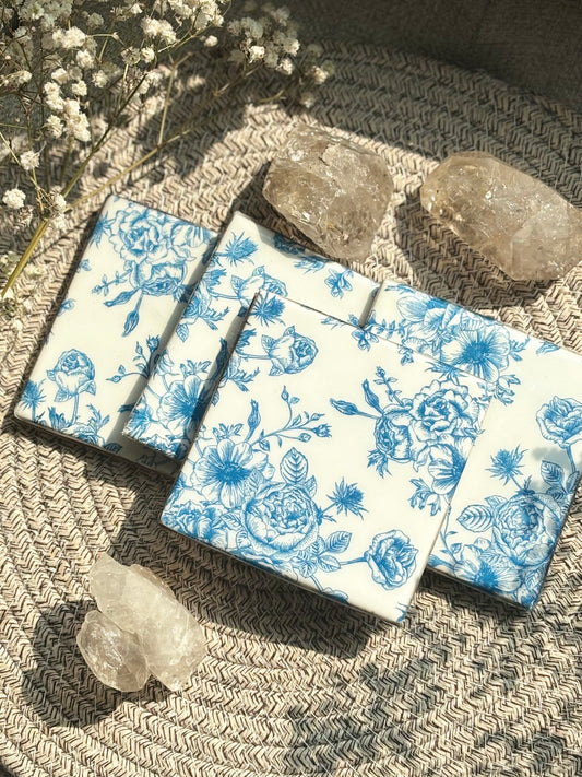 Blue Floral Print Ceramic Coasters