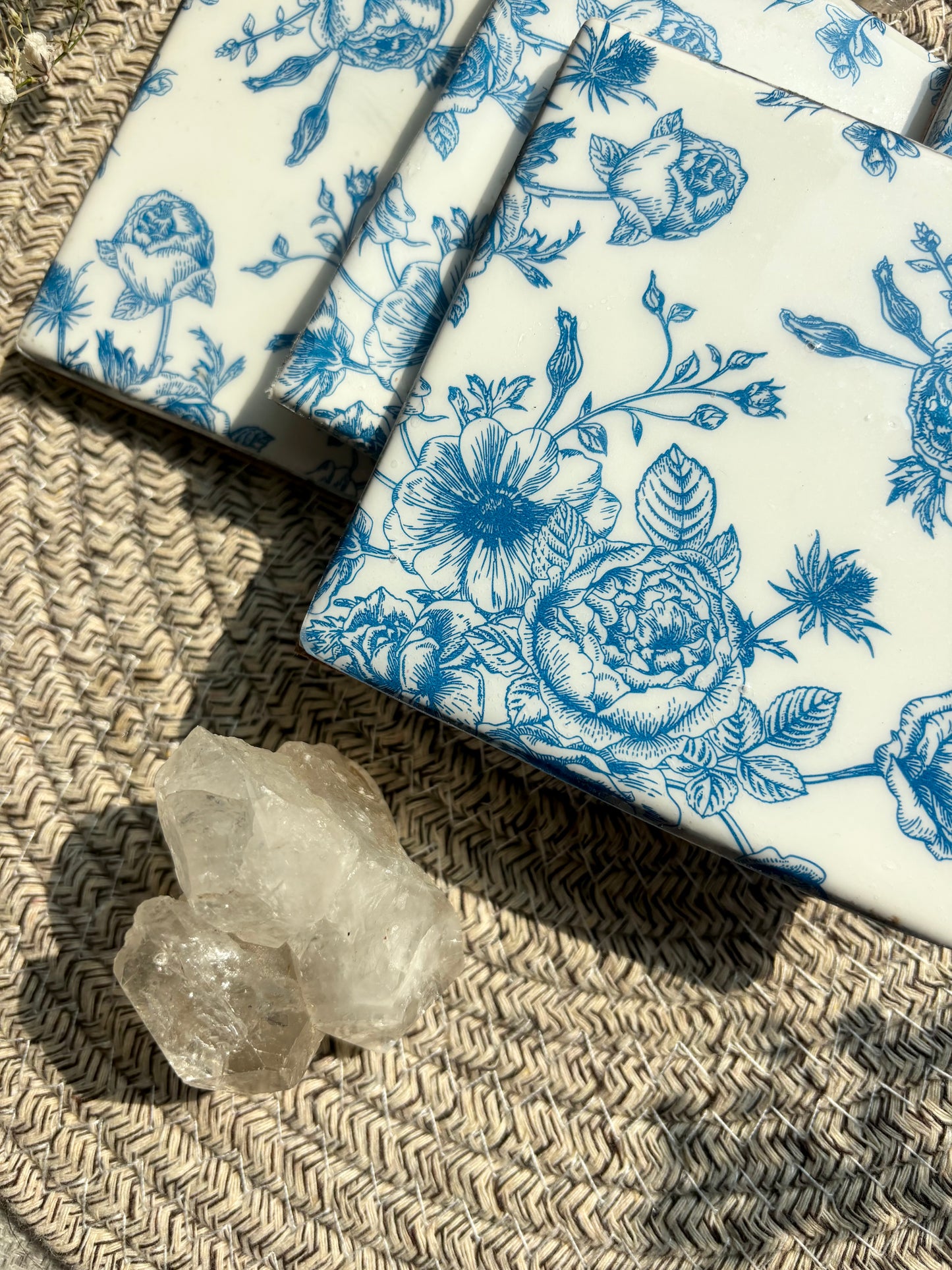 Blue Floral Print Ceramic Coasters